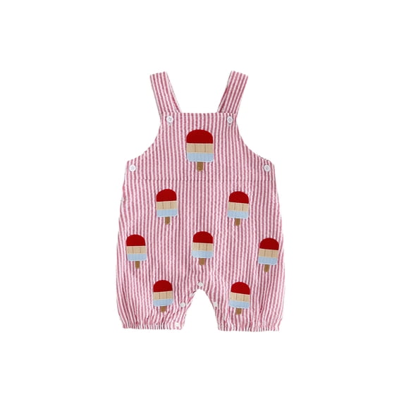 Lairauiy Baby Toddler Boy 4th of July Overall Romper 3 6 12 18 Months Flag/Popsicle Embroidery Sleeveless Patriotic Striped Jumpsuits