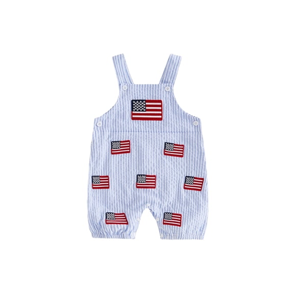 Lairauiy Baby Toddler Boy 4th of July Overall Romper 3 6 12 18 Months Flag/Popsicle Embroidery Sleeveless Patriotic Striped Jumpsuits