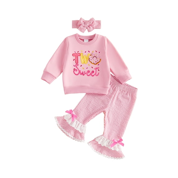 Lairauiy Baby Toddler Girl Birthday Outfits Long Sleeve Embroidery Sweatshirt + Flare Pants Clothes Set 18 24 Months 3 Years