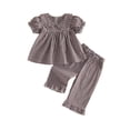 thumbnail image 1 of Lairauiy Baby Toddler Girls Pants Clothes Set 6 12 18 24 Months 2T 3T 4T Short Puff Sleeve Doll Collar Plaid Tops Pants Summer Outfits, 1 of 9