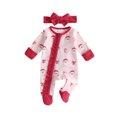 thumbnail image 1 of Lairauiy Infant Baby Girl Christmas Romper Printed Long Sleeve Footed Jumpsuit Headband 0-18 Months, 1 of 9