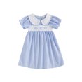 thumbnail image 1 of Lairauiy Kids Girls Summer Plaid Dress Letter Embroidery Short Sleeve A-Line Dress for Toddler Cute Clothes, 1 of 8