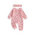 thumbnail image 1 of Lairauiy Newborn Infant Girl Fall Romper 3 6 Months Printed Long Sleeve Romper and Bow Headband, 1 of 9