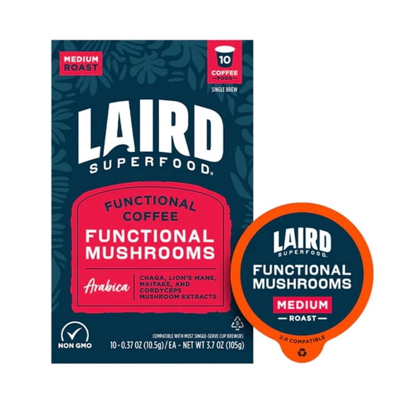 Laird Superfood Perform Functional Mushroom Coffee Pods, Medium Roast, 10 Count