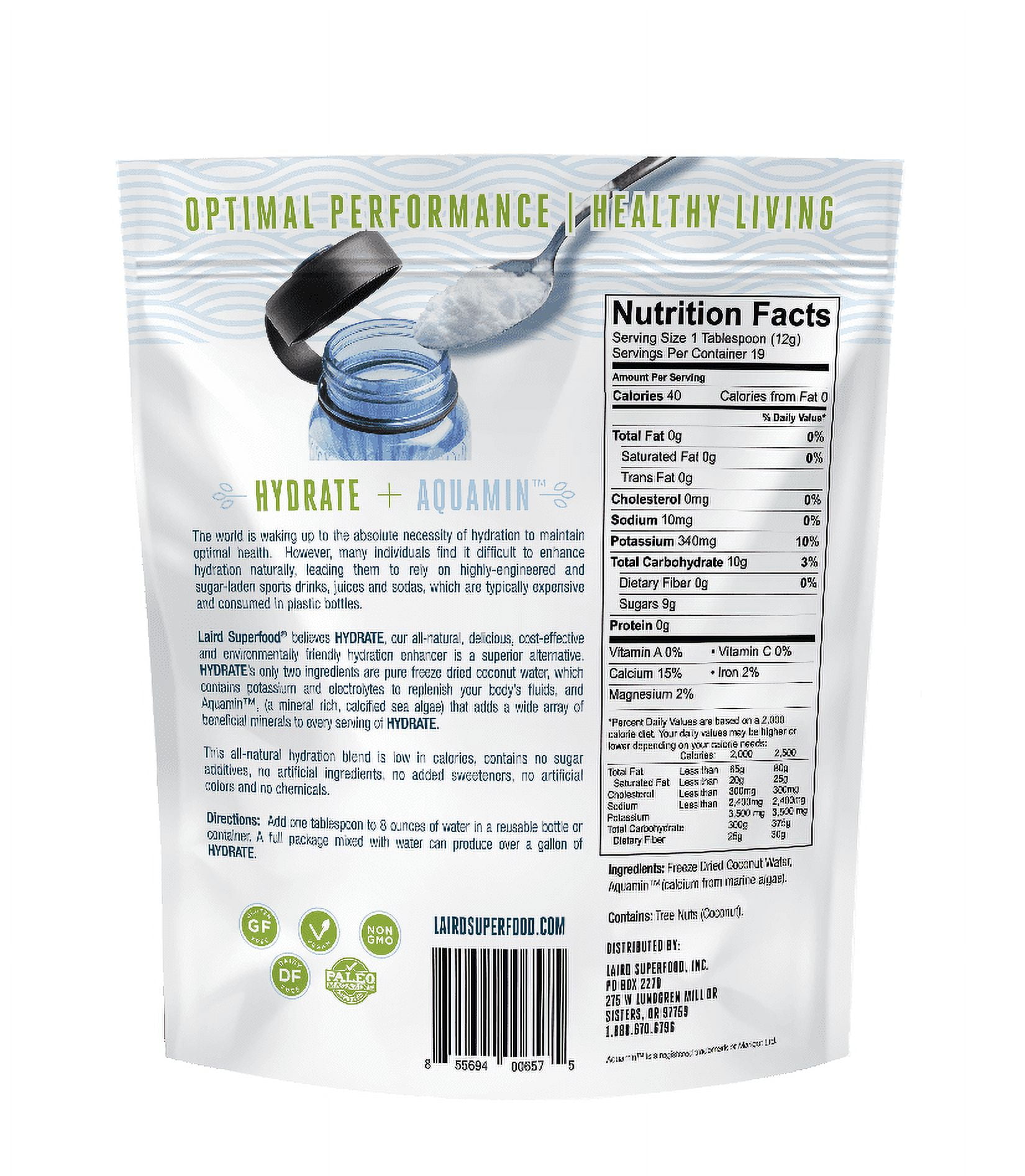 Laird Superfood Hydrate Coconut Water Mix, Original, 8 oz