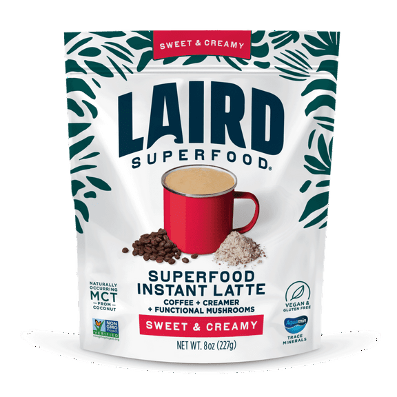 Laird Superfood Instant Latte 100% Arabica Coffee Sweet & Creamy, Non-Dairy, Superfood Creamer, Gluten Free, Non-GMO, Vegan, 8 oz. Bag, Pack of 1