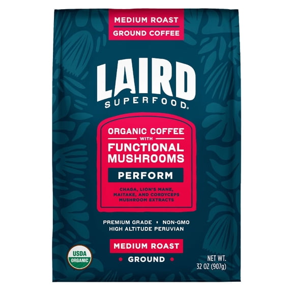 Laird Superfood Organic Ground Coffee with Mushrooms, 32 Ounce