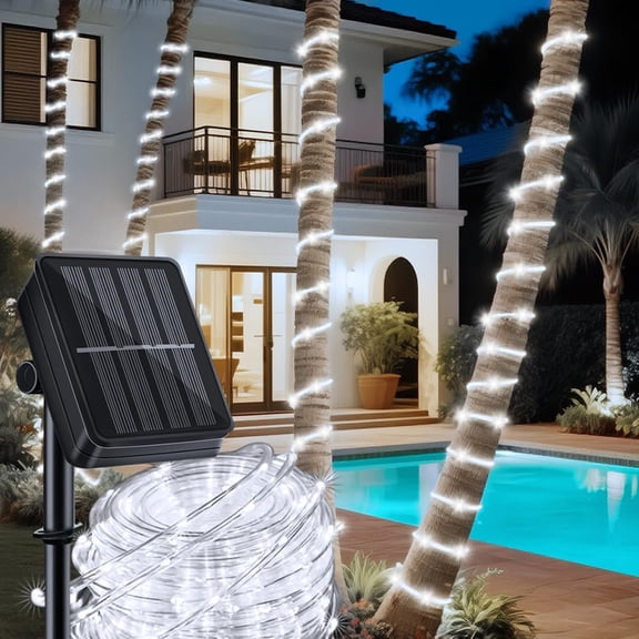 LairtPOW Solar Rope Lights, 39FT 100LEDs Outdoor Strip Lights,IP65 Waterproof Led Lights with 8 Lighting Modes for Garden Yard Christmas Holiday Palm Tree Decoration (Cool White)