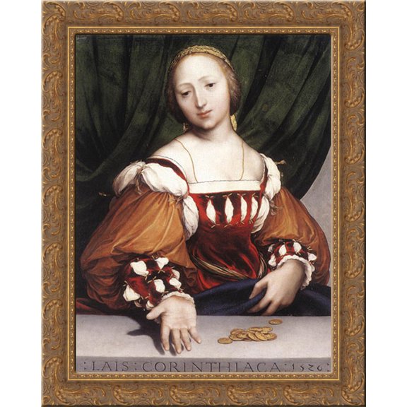 Lais of Corinth 20x24 Gold Ornate Wood Framed Canvas Art by Holbein, Hans (Younger)