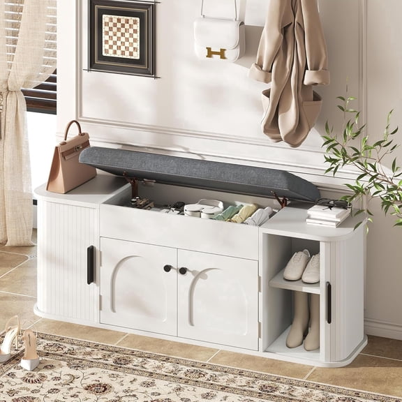 Laisnet 47.2" Shoe Storage Bench with Cushion, Sliding Door, Lift-Top Storage & Adjustable Shelf