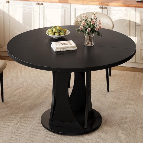 Laisnet Round Dining Table for 6, 47" Modern Coffee Table, Wooden Kitchen Table for Dining Room Small Space, Black
