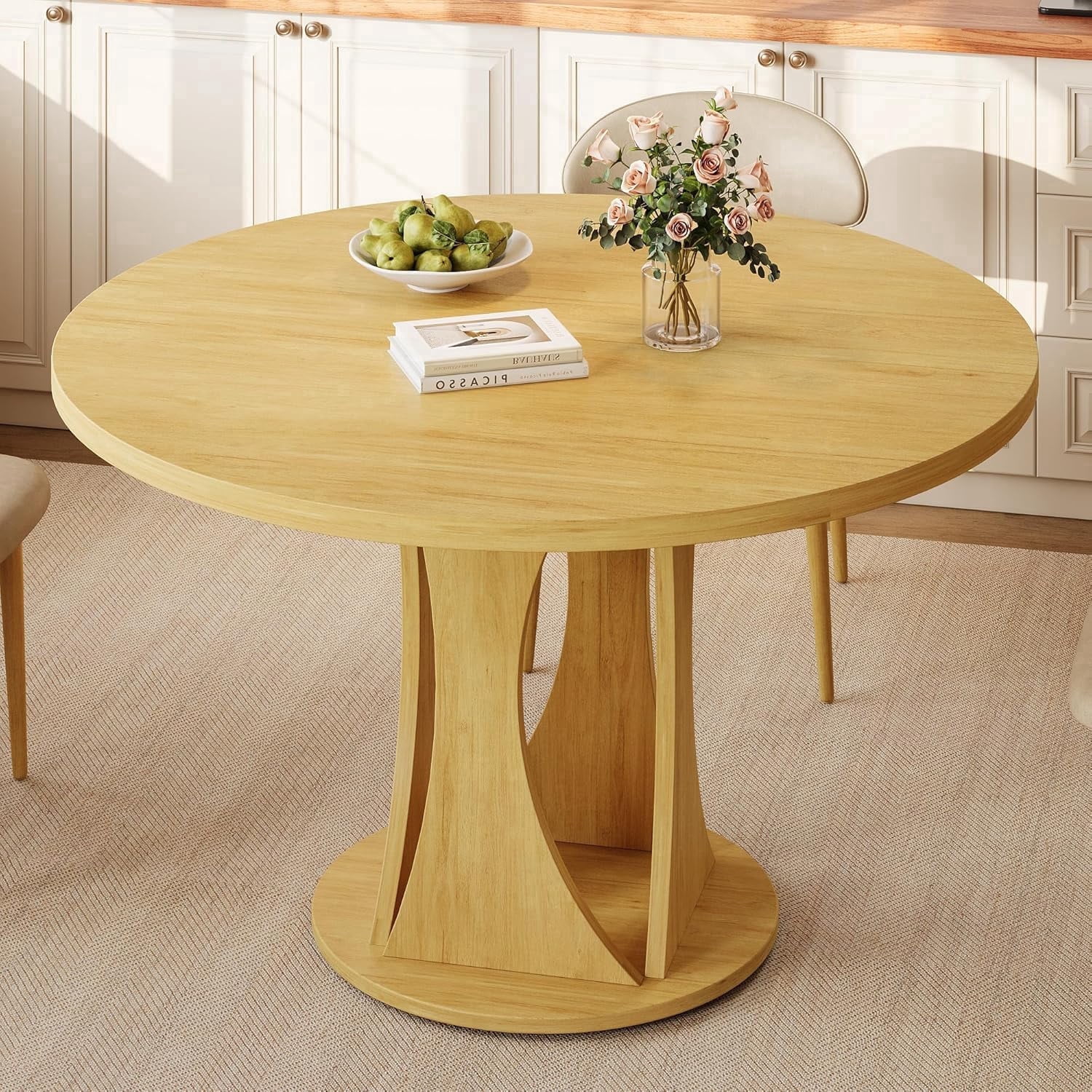 Laisnet 47" Round Dining Table for 4-6, Kitchen Table with Rounded Base ...