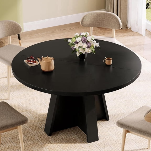 Laisnet 47" Round Dining Table for 6, Modern Wooden Dinner Table for Kitchen Living Room, Black