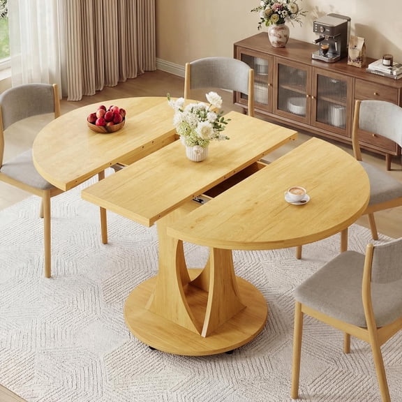 Laisnet 43"-59" Expandable Dining Table for 6-8, Wooden Dinner Table for Kitchen Dining Room, Natural