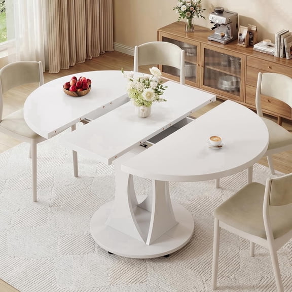 Laisnet 43"-59" Expandable Dining Table for 6-8, Wooden Dinner Table for Kitchen Dining Room, White