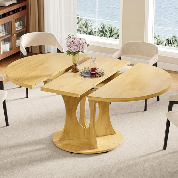 Laisnet 59" Extendable Wooden Dining Table for 8, Modern Kitchen Table with Hidden Storage, Natural