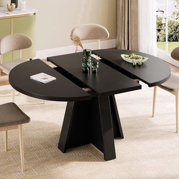 Laisnet 59" Extendable Dining Table for 8, Modern Wooden Kitchen Table for Dining Room, Black