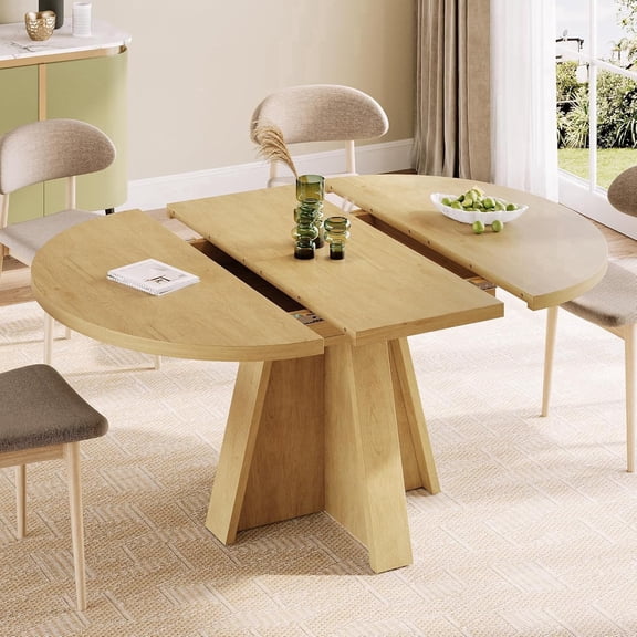 Laisnet 59" Extendable Wooden Dining Table for 6, Modern Round Kitchen Table for Dining Room, Natural