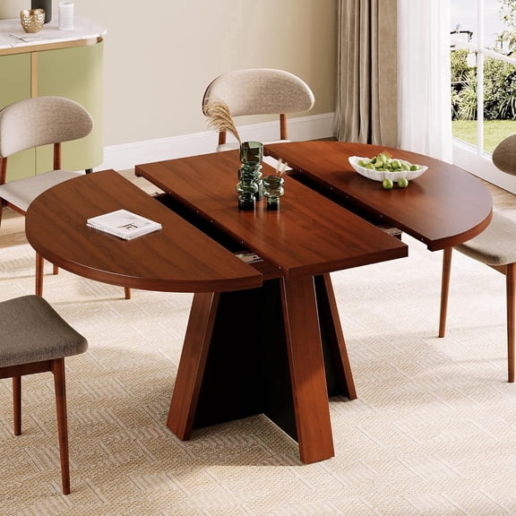 Laisnet 59" Extendable Wooden Dining Table for 6, Modern Round Kitchen Table for Dining Room, Walnut