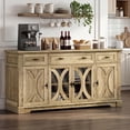 thumbnail image 1 of Laisnet 64" Farmhouse Sideboard Cabinet with 3 Drawers and 4 Doors, Adjustable Shelves and Curved Glass Doors, Large Storage Cabinet for Dining Room Living Room Kitchen, Natural, 1 of 8