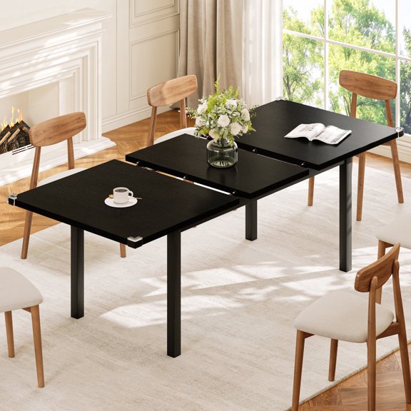 Laisnet 63" Extendable Square Dining Table for 8, Kitchen Table with Metal Base, Black
