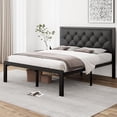 thumbnail image 1 of Laisnet Full Size Upholstered Bed Frame with Faux Leather Button Tufted Headboard & Metal Slat Support, 1 of 7