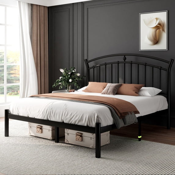 Laisnet Full Size Bed Frame with Headboard & Footboard, Noise-Free & Under-Bed Storage, Vintage Victorian Metal Platform, Black