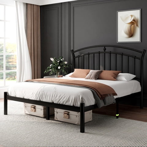 Laisnet Full Size Bed Frame, Metal Platform Bed with Vintage Victorian Headboard & Footboard, Under-Bed Storage