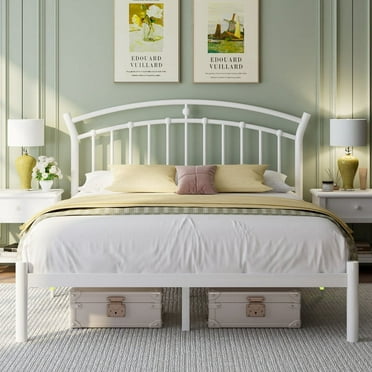 Laisnet Full Size Metal Platform Bed Frame with Vintage Victorian Headboard & Footboard，White