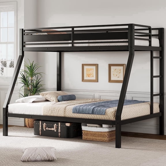 Laisnet Twin Over Full Metal Bunk Bed, 1000LBS Heavy Duty Bunk Bed with Ladder & Guardrail for Teens Adults, Black
