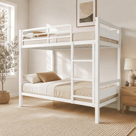 Laisnet Twin over Twin Bunk Bed, Metal Bunk Bed for Teens Adults, Heavy-Duty Quiet Bed Frame, White
