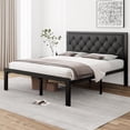 thumbnail image 1 of Laisnet Queen Size Upholstered Bed Frame with Faux Leather Button Tufted Headboard & Metal Slat Support, 1 of 7