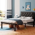 thumbnail image 1 of Laisnet Twin Size Upholstered Bed Frame with Faux Leather Button Tufted Headboard & Metal Slat Support, 1 of 7