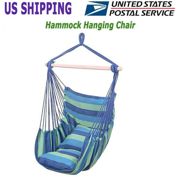 Hanging Hammock Chair Cotton Canvas Hanging Chair with Pocket for Bedroom, Outdoor, Patio, Bedroom, Porch, Deck