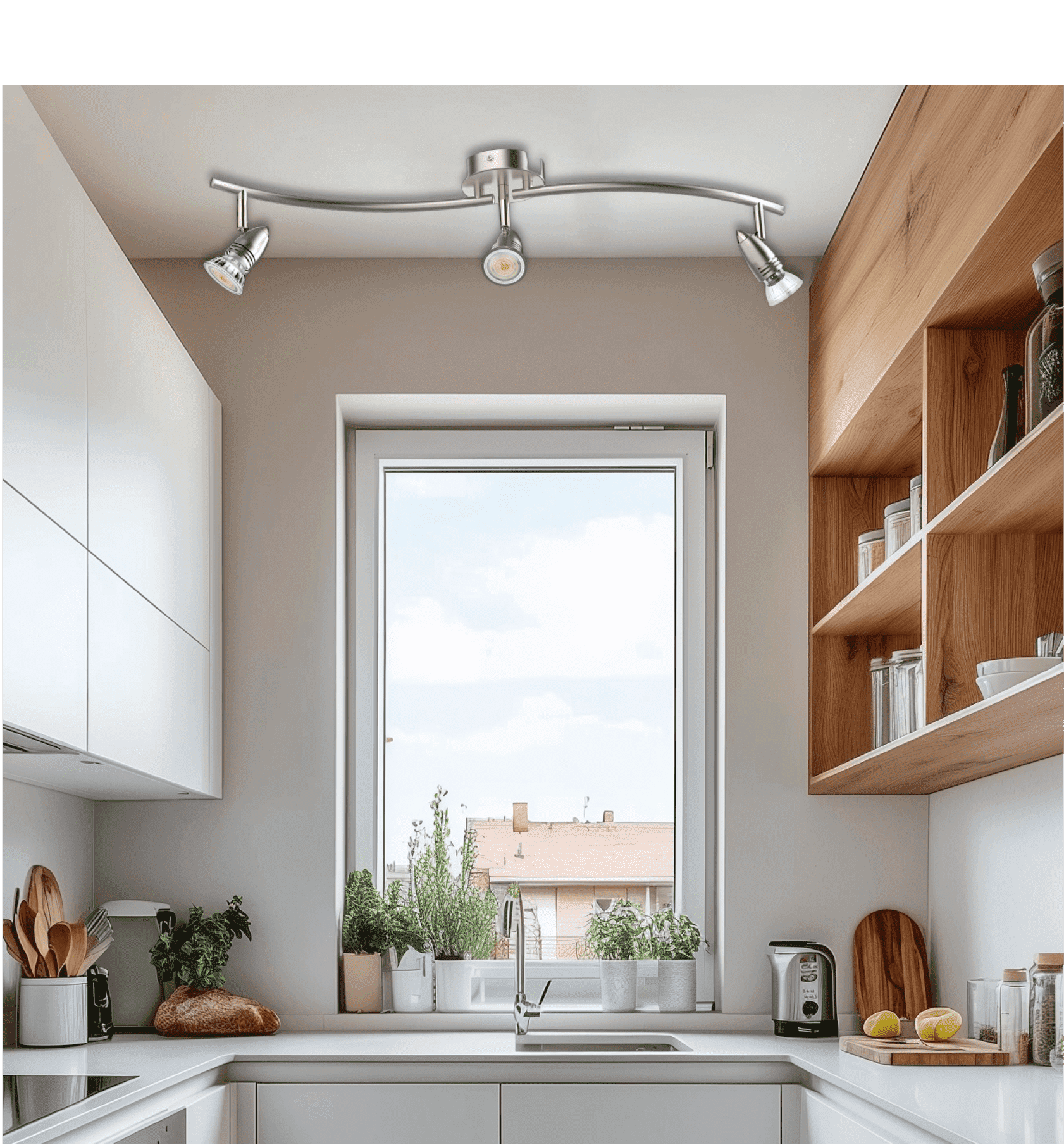 Laite Lumens track Lighting, Modern 3-Light Decorative Brushed Steel Flush Mount Ceiling Light Fixture , GU10 Pivot Heads, Adjustable Directional Ceiling Spotlight Kit for Kithchen, 28 Inch