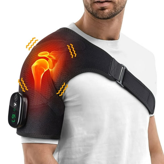 Laixi Heated Shoulder Wrap with Massage for Muscle Relief with 3 Heat & Vibration Settings, Black Shoulder Massager