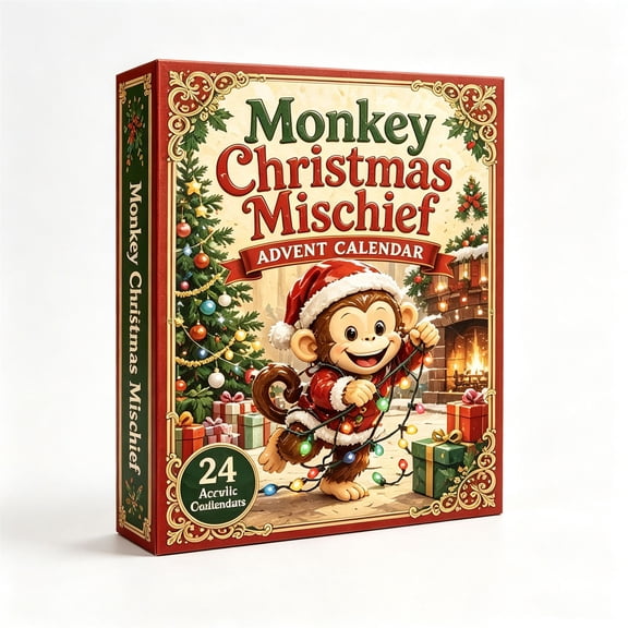 Lajdalh 2D Acrylic Monkey Christmas Advent Calendar 2026, 24 Days Countdown Blind Box with 24 Monkey Ornaments, Playful Hanging Decorations, Gift for Monkey Lovers