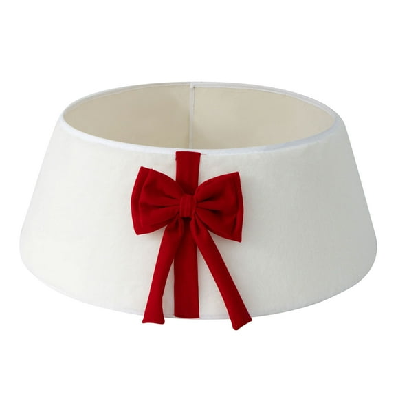 Lajdalh Quilted Christmas Tree Stand Band  with Bow 22", Christmas Tree Collar, Large Woven Ring Base Cover, Natural Holiday Tree Skirt, Rustic Farmhouse Decoration, Christmas decorations,White