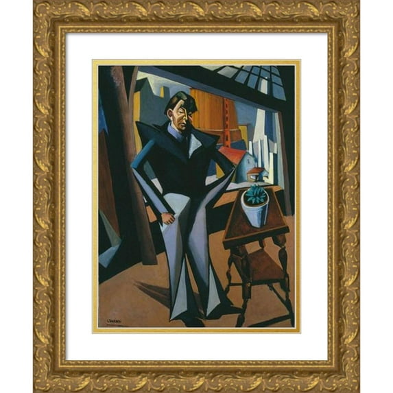Lajos Tihanyi 19x24 Gold Ornate Framed and Double Matted Museum Art Print Titled - Man Standing at a Window (1922)