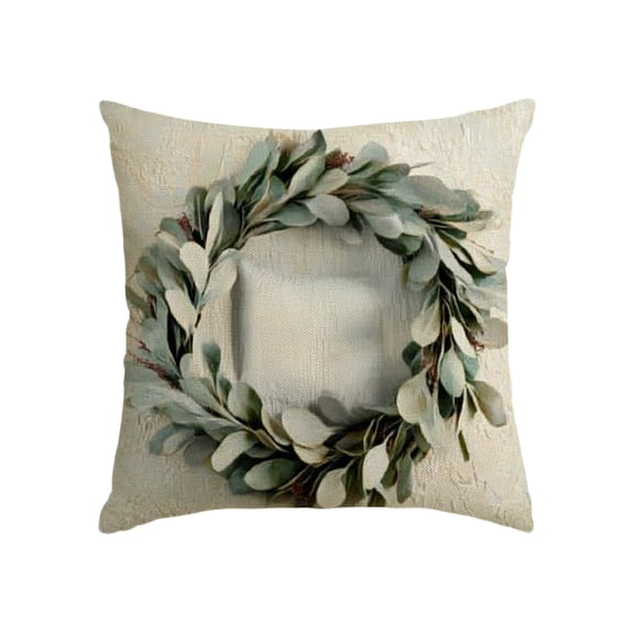 LakPty Farmhouse Pillow Covers, leaves Circle Decorative Throw Pillow Case Decoration, Linen Cushion Covers for Couch Sofa Bedroom Living Room Home Decor 20x20in