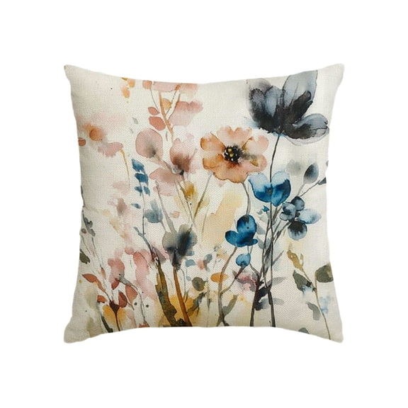 LakPty Spring Watercolor Flowers Pillow Covers, Farmhouse Modern Flower Throw Pillow Case Decoration, Linen Cushion Covers for Couch Sofa Bedroom Home Decor 20x20in