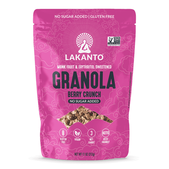 Lakanto Berry Granola Crunch - Delicious Snack, Quick Breakfast Cereal, Keto Friendly, Monk Fruit Sweetener, No Sugar Added, Vegan, Gluten Free, Grain Free, 3g Net Carbs (11 oz)