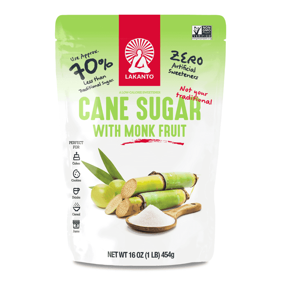 Lakanto Cane Sugar with Monk Fruit Sweetener - Reduced Sugar for Coffee, Tea, Cooking, Baking, Sauces, Smoothies, Oatmeal, Drinks, Jams, Syrup, Protein Shakes (1 lb)