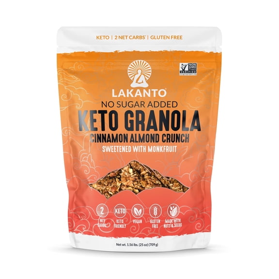 Lakanto Cinnamon Almond Crunch Granola - Delicious Snack, Quick Breakfast Cereal, Keto Friendly, Monk Fruit Sweetener, Vegan, Gluten Free, Grain Free, 2g Net Carbs (25 oz)