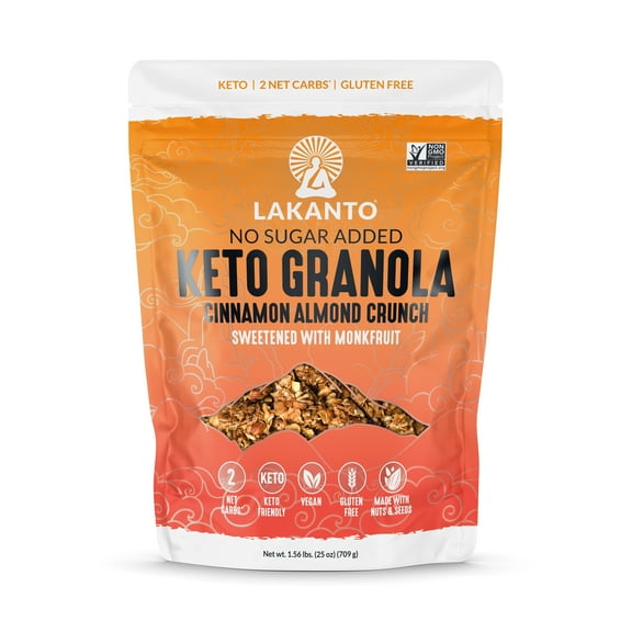 Lakanto Cinnamon Almond Crunch Granola - Delicious Snack, Quick Breakfast Cereal, Keto Friendly, Monk Fruit Sweetener, Vegan, Gluten Free, Grain Free, 2g Net Carbs (25 oz)