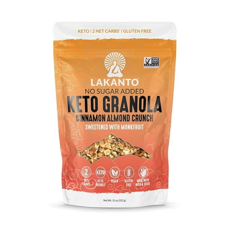 Lakanto Cinnamon Almond Crunch Granola - Delicious Snack, Quick Breakfast Cereal, Keto Friendly, Monk Fruit Sweetener, Vegan, Gluten Free, Grain Free, 4g Net Carbs (11 oz)