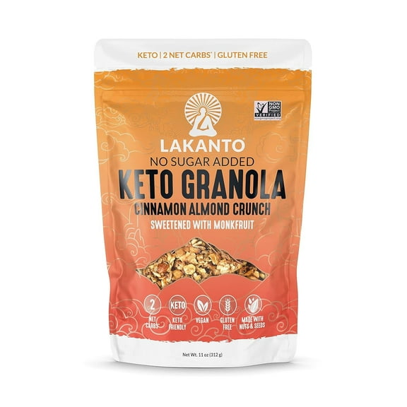 Lakanto Cinnamon Almond Crunch Granola - Delicious Snack, Quick Breakfast Cereal, Keto Friendly, Monk Fruit Sweetener, Vegan, Gluten Free, Grain Free, 4g Net Carbs (11 oz)