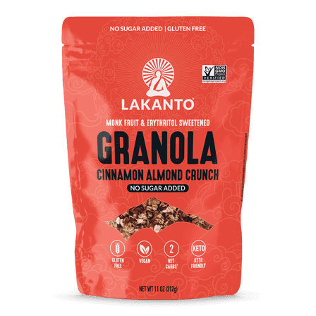 Lakanto Cinnamon Almond Crunch Granola - Delicious Snack, Quick Breakfast Cereal, Keto Friendly, Monk Fruit Sweetener, Vegan, Gluten Free, Grain Free, 4g Net Carbs (11 oz)