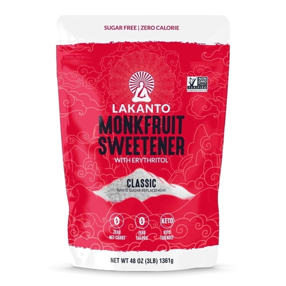 Lakanto Classic Monk Fruit Sweetener - White Sugar Substitute, Zero Calorie, Keto Diet Friendly, Zero Net Carbs, Zero Glycemic, Baking, Extract, Sugar Replacement (Classic White - 3 lbs)