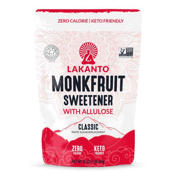 Lakanto Classic Monk Fruit Sweetener with Allulose - White Sugar Substitute, Erythritol Free, Gluten Free, Vegan, Keto Friendly, Sugar Replacement (Classic White - 1 lb - Pack of 1)